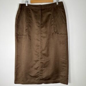Evan Picone Brown Faux Suede Midi Skirt Size 18 Pockets Classic Office Workwear